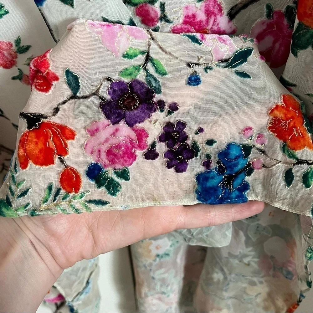FRANCESCA MIRANDA Francesca Floral Silk Blend Devore Long Kimono‎